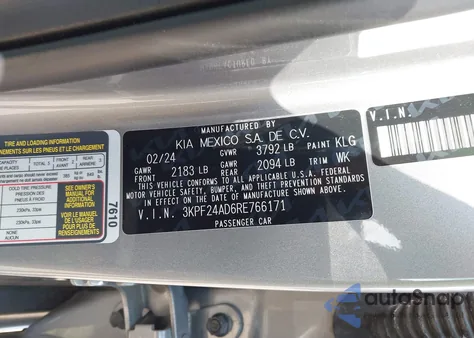 2024 Kia Forte Lxs from USA, damaged, VIN 3KPF24AD6RE766171